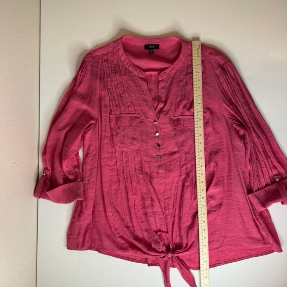 Cocomo Womens Popover Tie Front Blouse Sz‎ 3X Pink 3/4 Length Sleeves Feminine - Picture 10 of 11